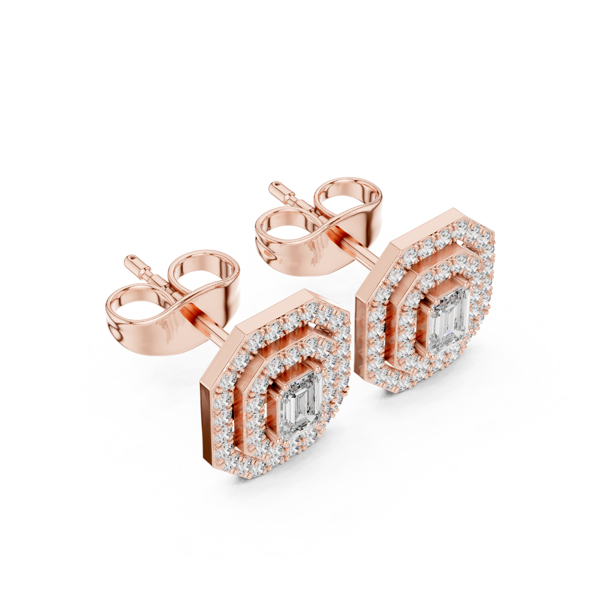 Velmira Emerald-Cut Double Halo Studs