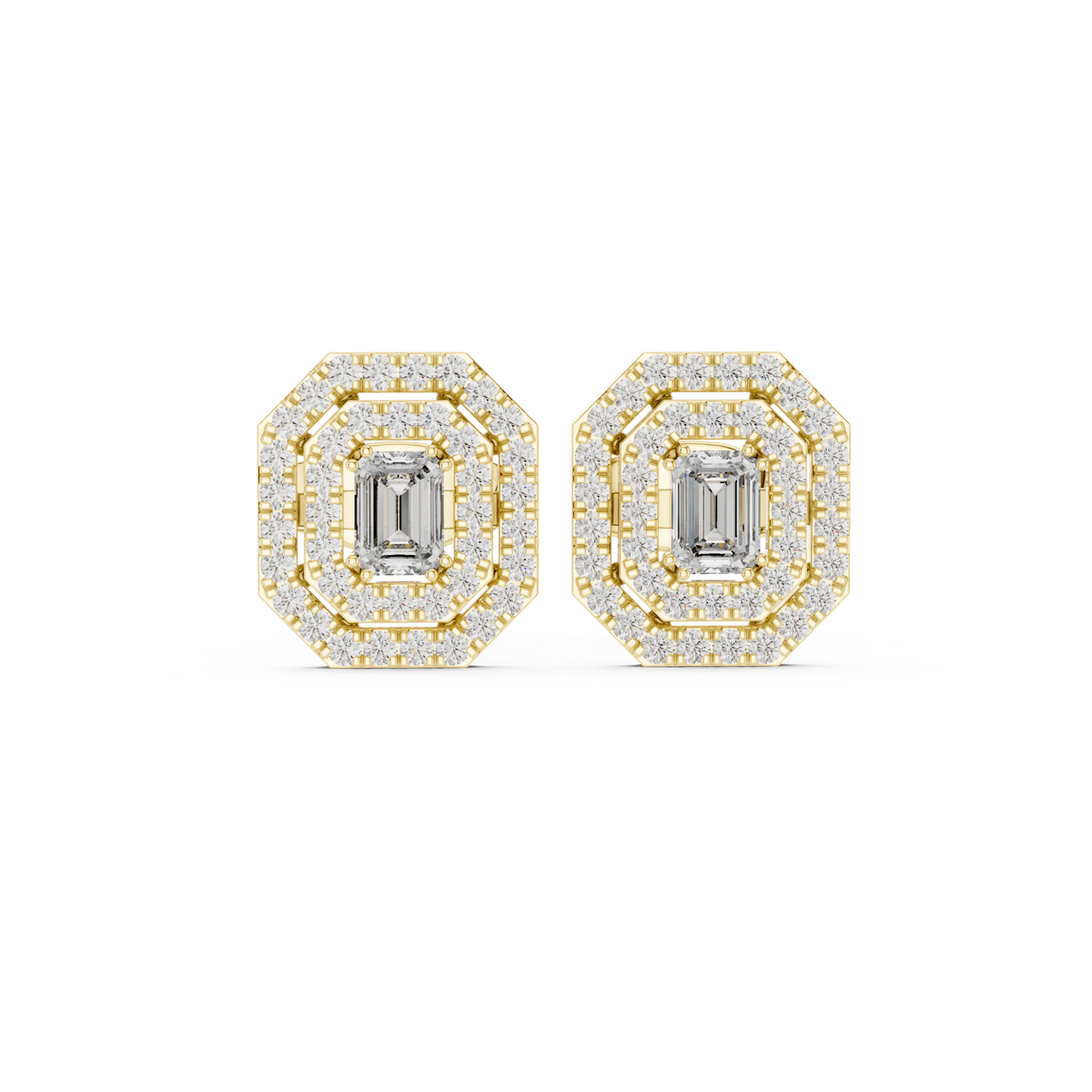 Velmira Emerald-Cut Double Halo Studs