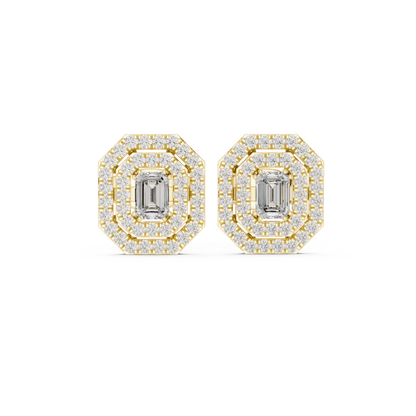 Velmira Emerald-Cut Double Halo Studs