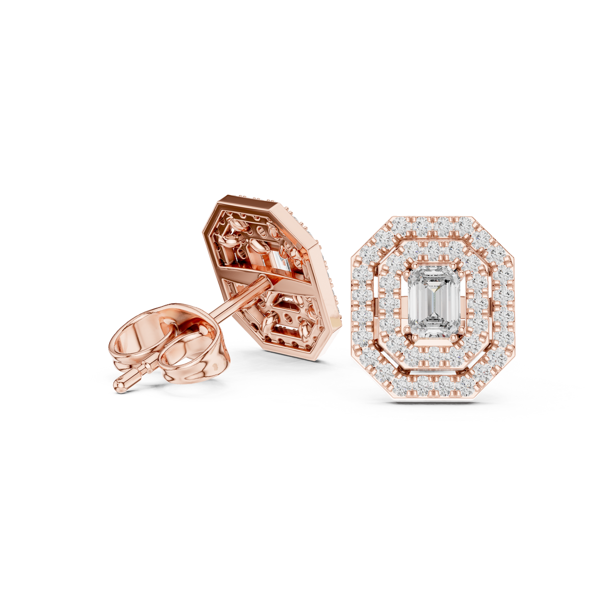 Velmira Emerald-Cut Double Halo Studs