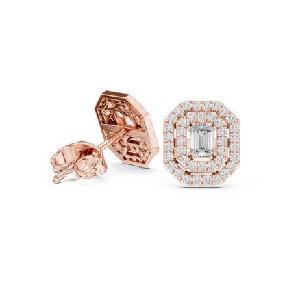 Velmira Emerald-Cut Double Halo Studs