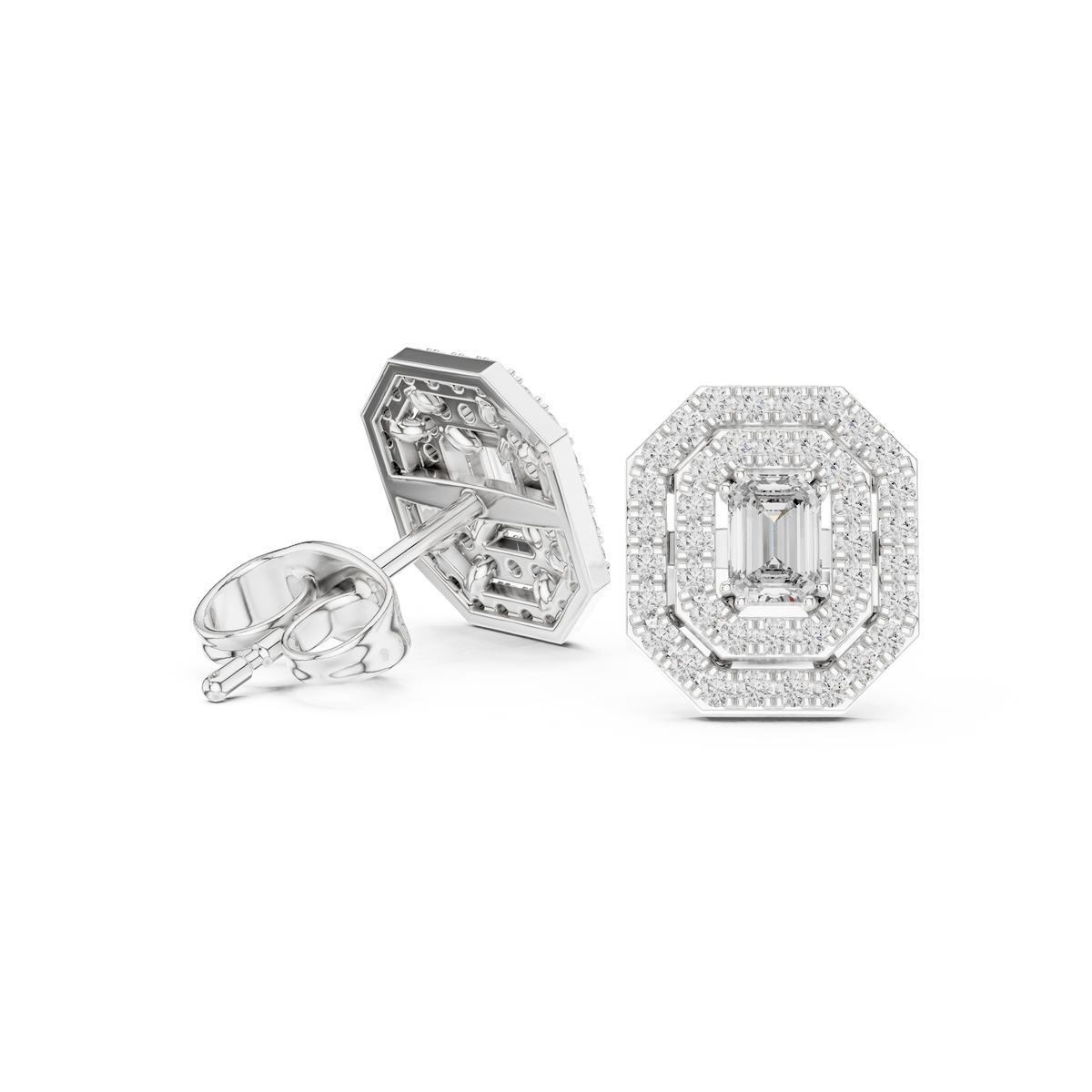Velmira Emerald-Cut Double Halo Studs