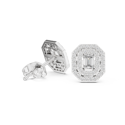 Velmira Emerald-Cut Double Halo Studs