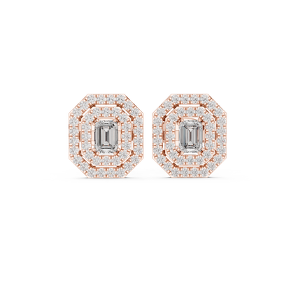 Velmira Emerald-Cut Double Halo Studs