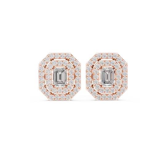 Velmira Emerald-Cut Double Halo Studs