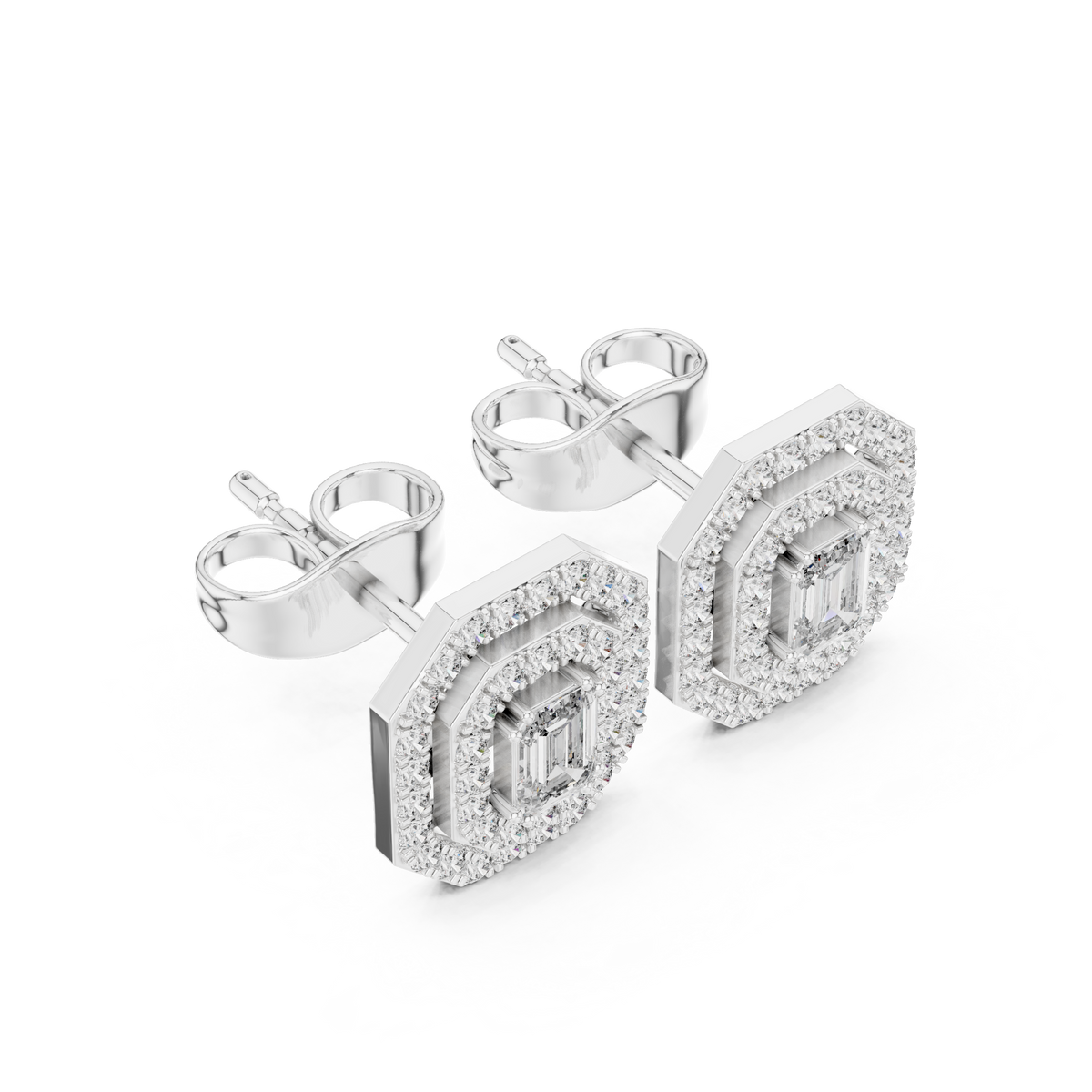 Velmira Emerald-Cut Double Halo Studs