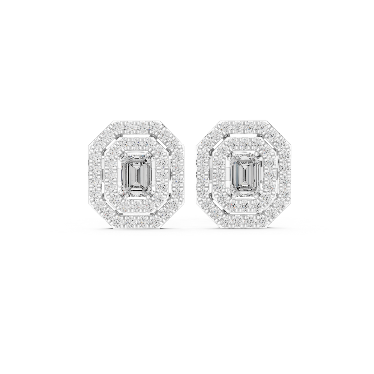 Velmira Emerald-Cut Double Halo Studs
