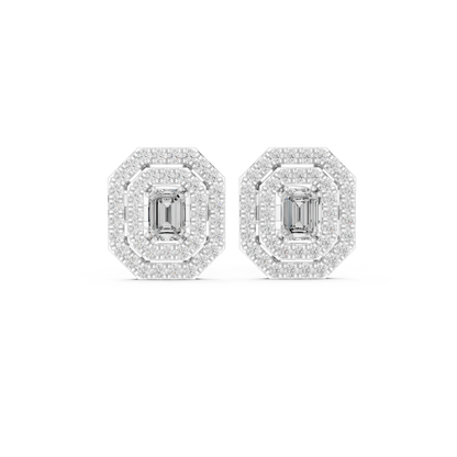 Velmira Emerald-Cut Double Halo Studs