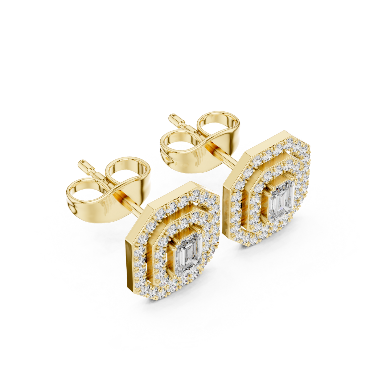 Velmira Emerald-Cut Double Halo Studs