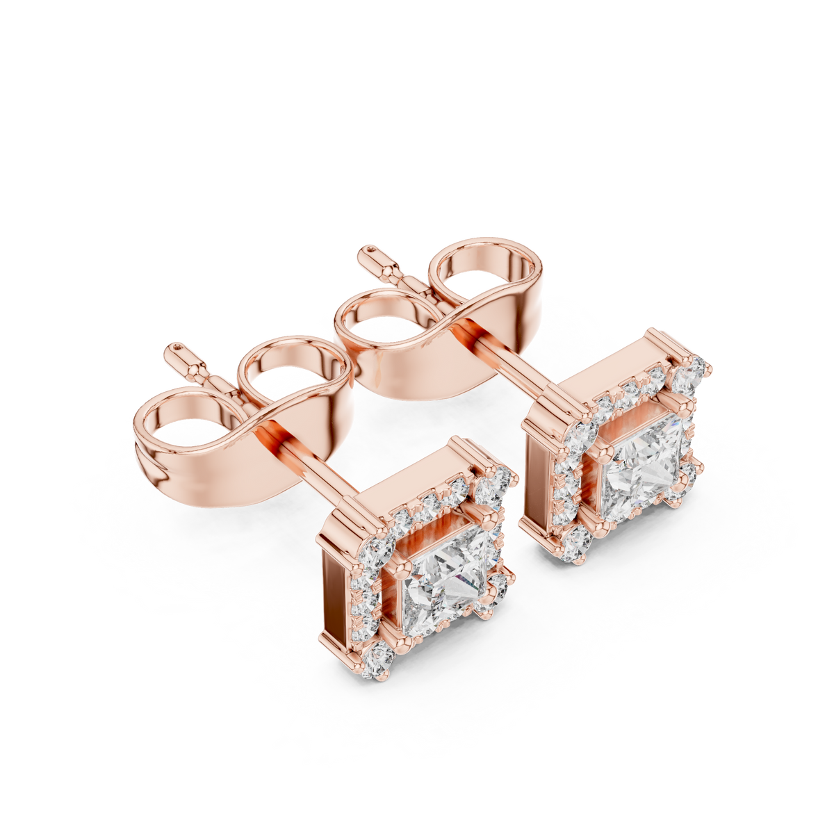Seravelle Princess-Cut Halo Studs