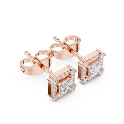 Seravelle Princess-Cut Halo Studs