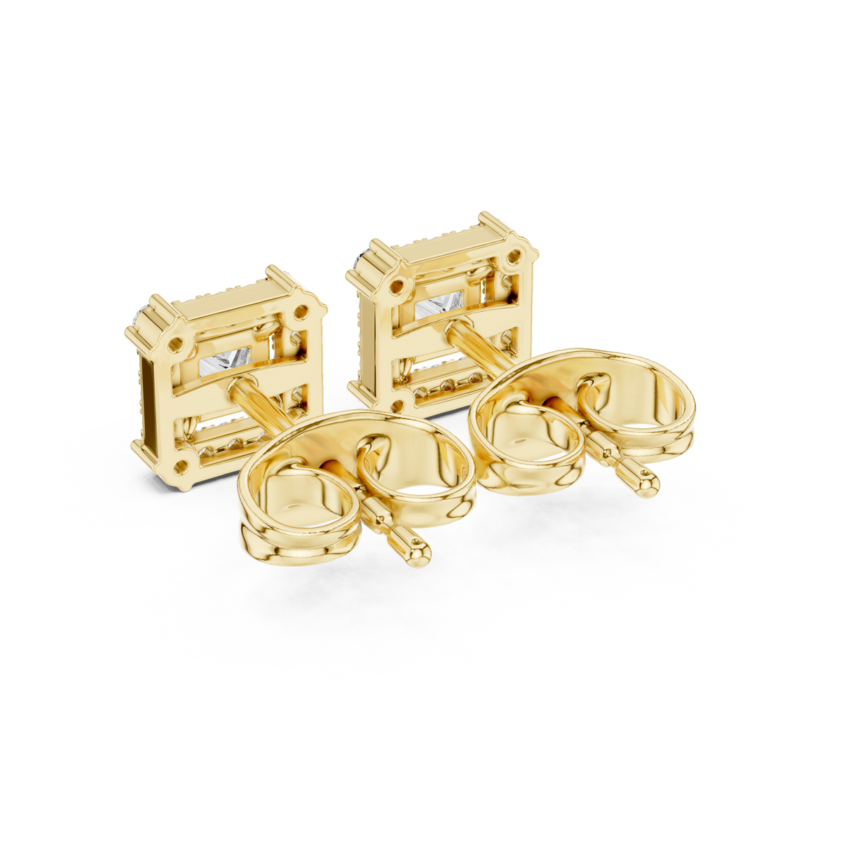 Seravelle Princess-Cut Halo Studs