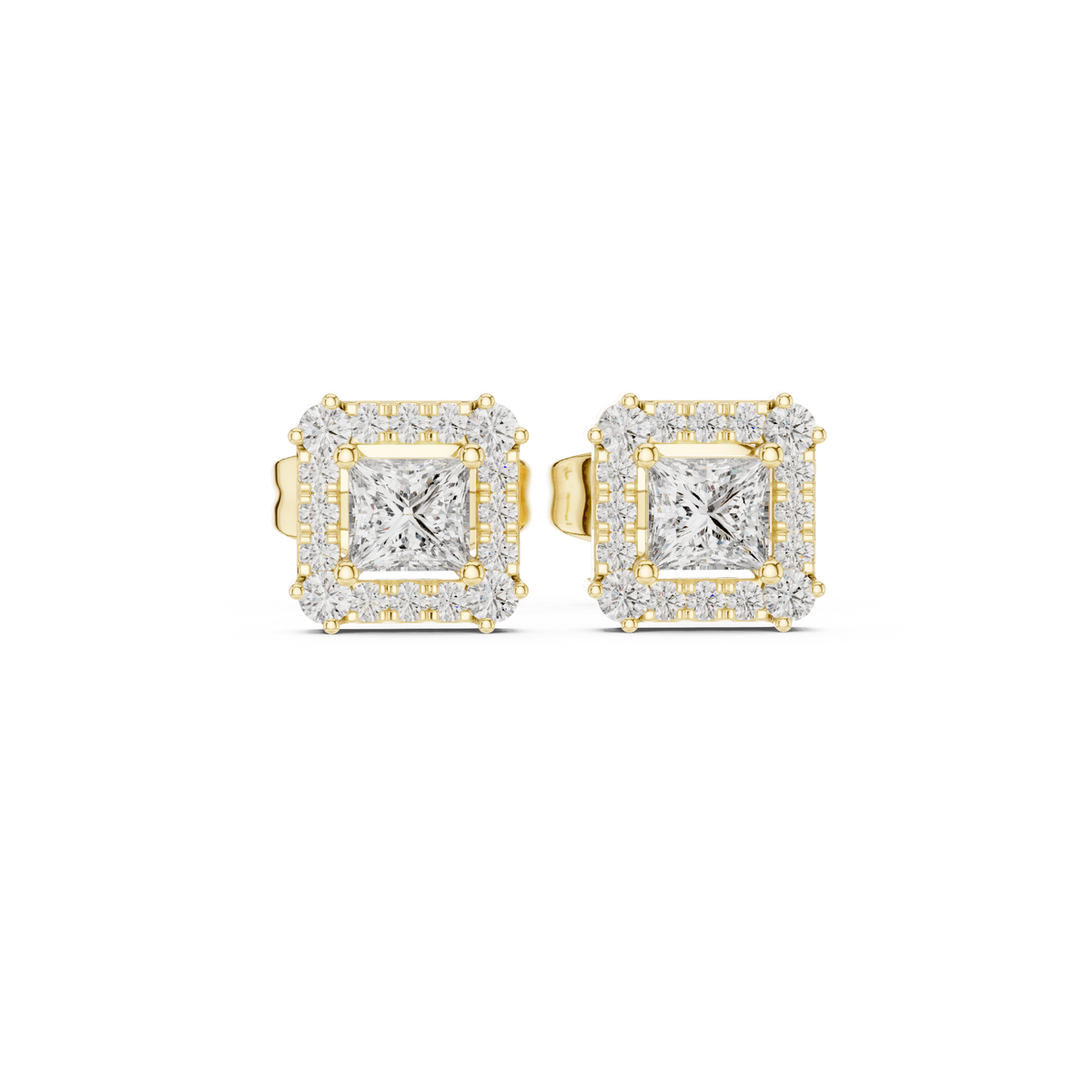 Seravelle Princess-Cut Halo Studs