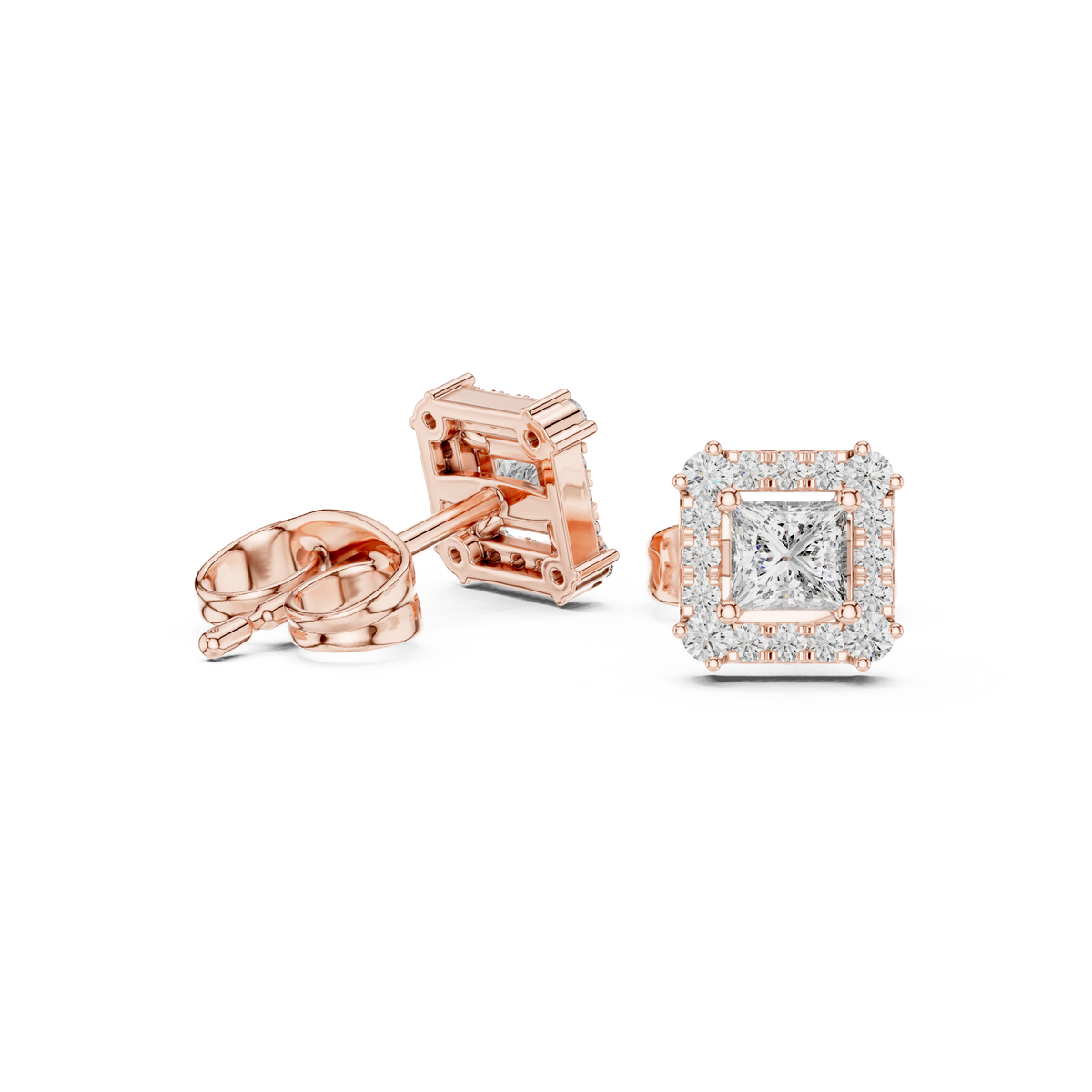 Seravelle Princess-Cut Halo Studs