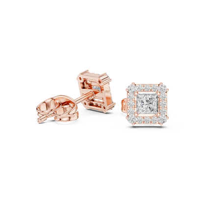 Seravelle Princess-Cut Halo Studs