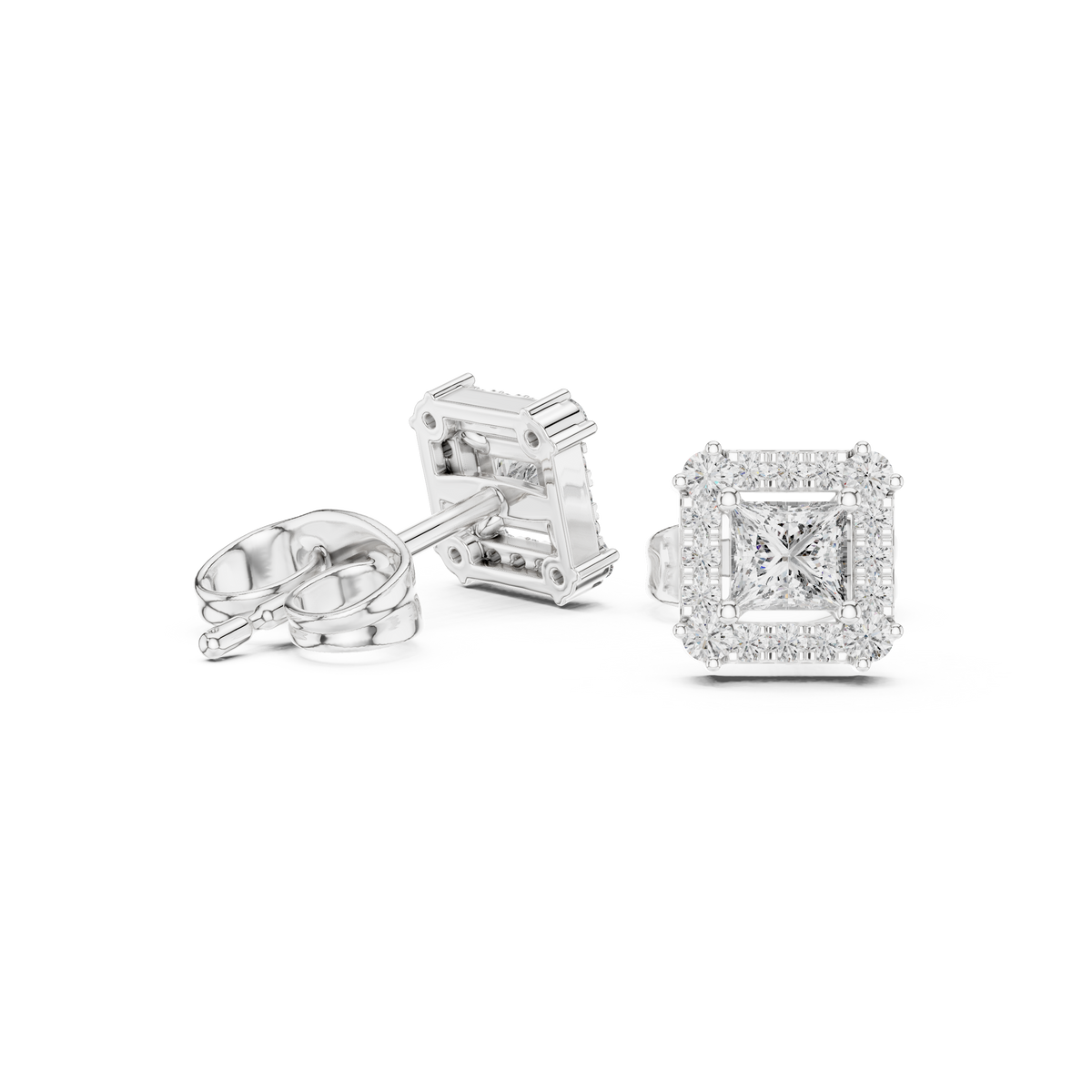 Seravelle Princess-Cut Halo Studs
