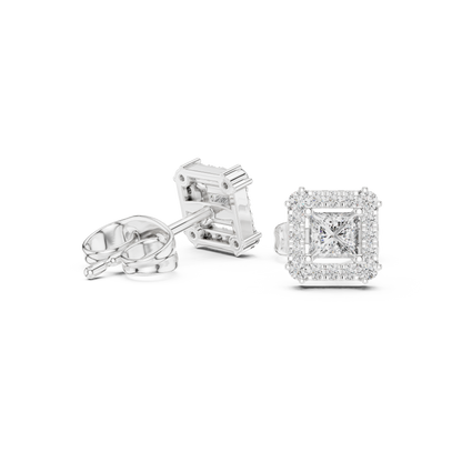 Seravelle Princess-Cut Halo Studs