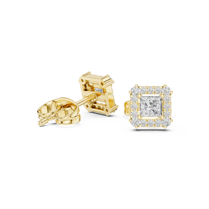 Seravelle Princess-Cut Halo Studs