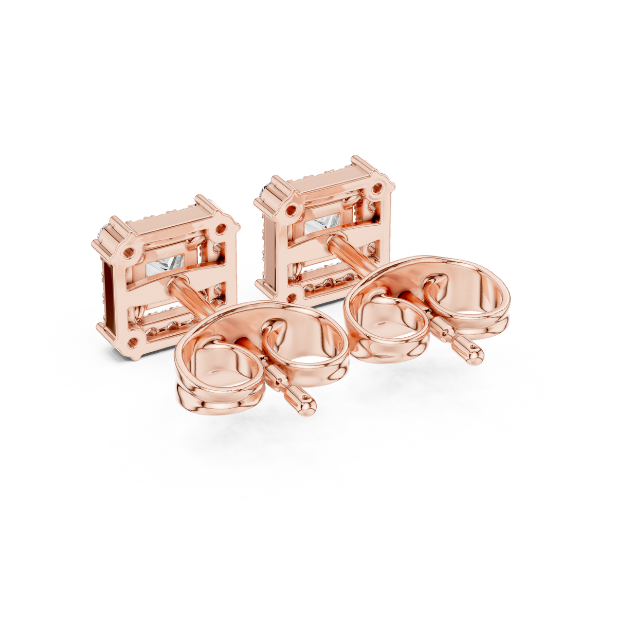 Seravelle Princess-Cut Halo Studs
