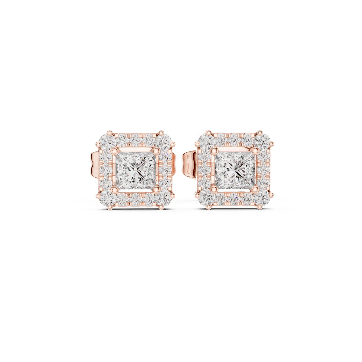 Seravelle Princess-Cut Halo Studs