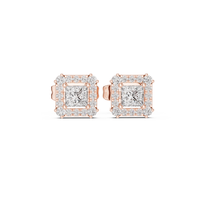 Seravelle Princess-Cut Halo Studs