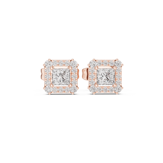 Seravelle Princess-Cut Halo Studs