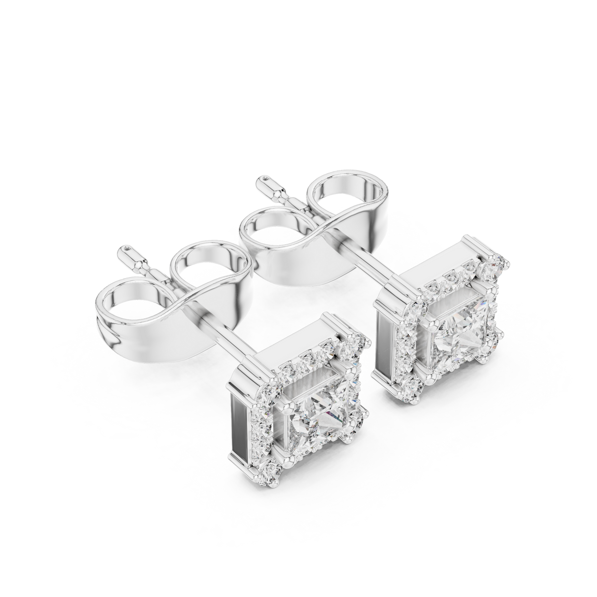 Seravelle Princess-Cut Halo Studs