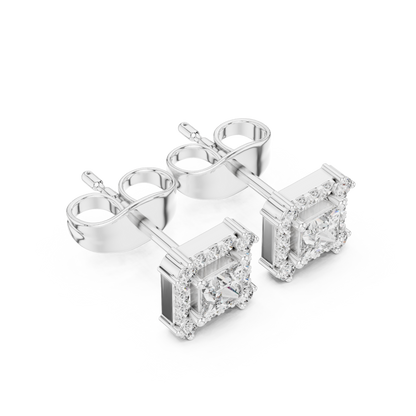 Seravelle Princess-Cut Halo Studs