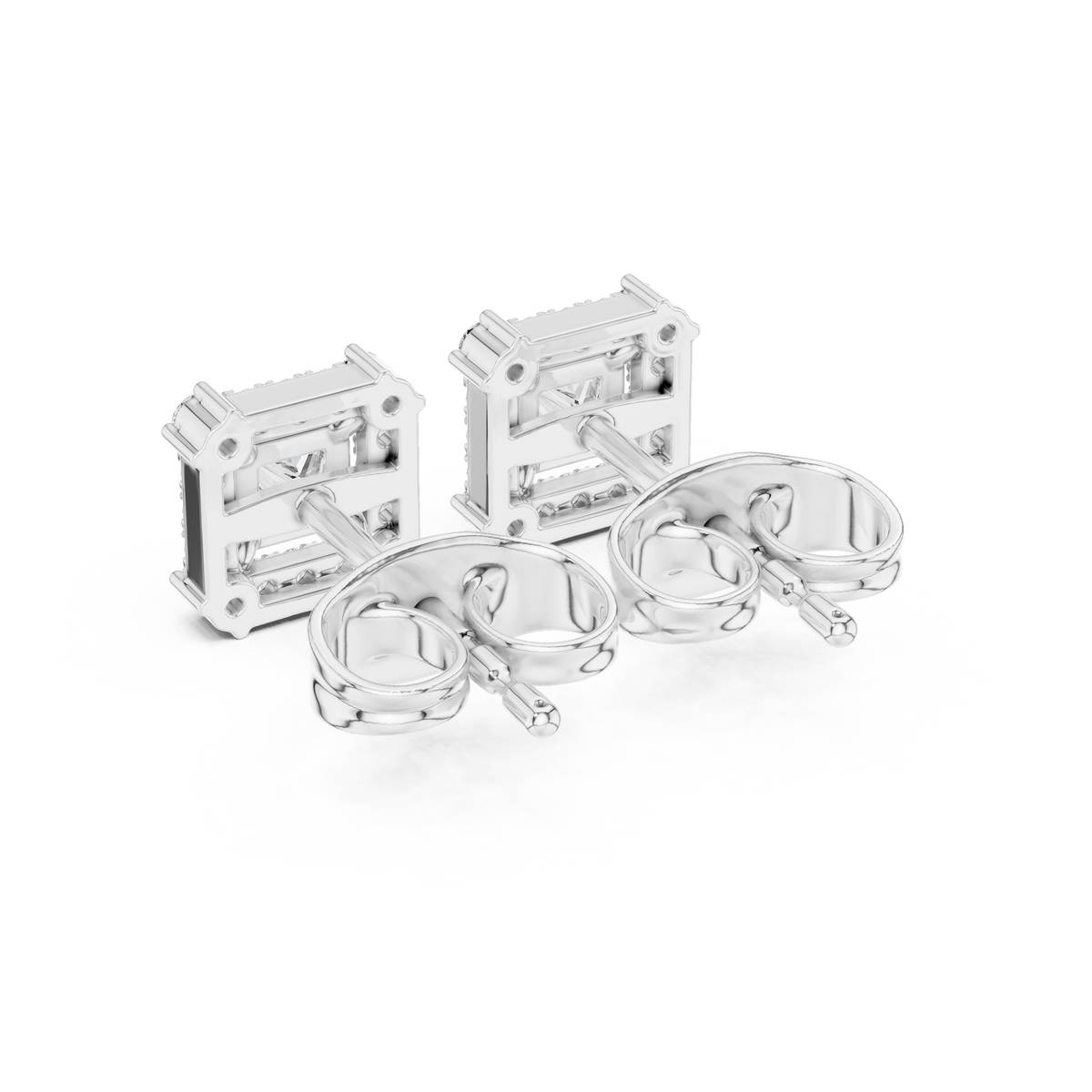Seravelle Princess-Cut Halo Studs