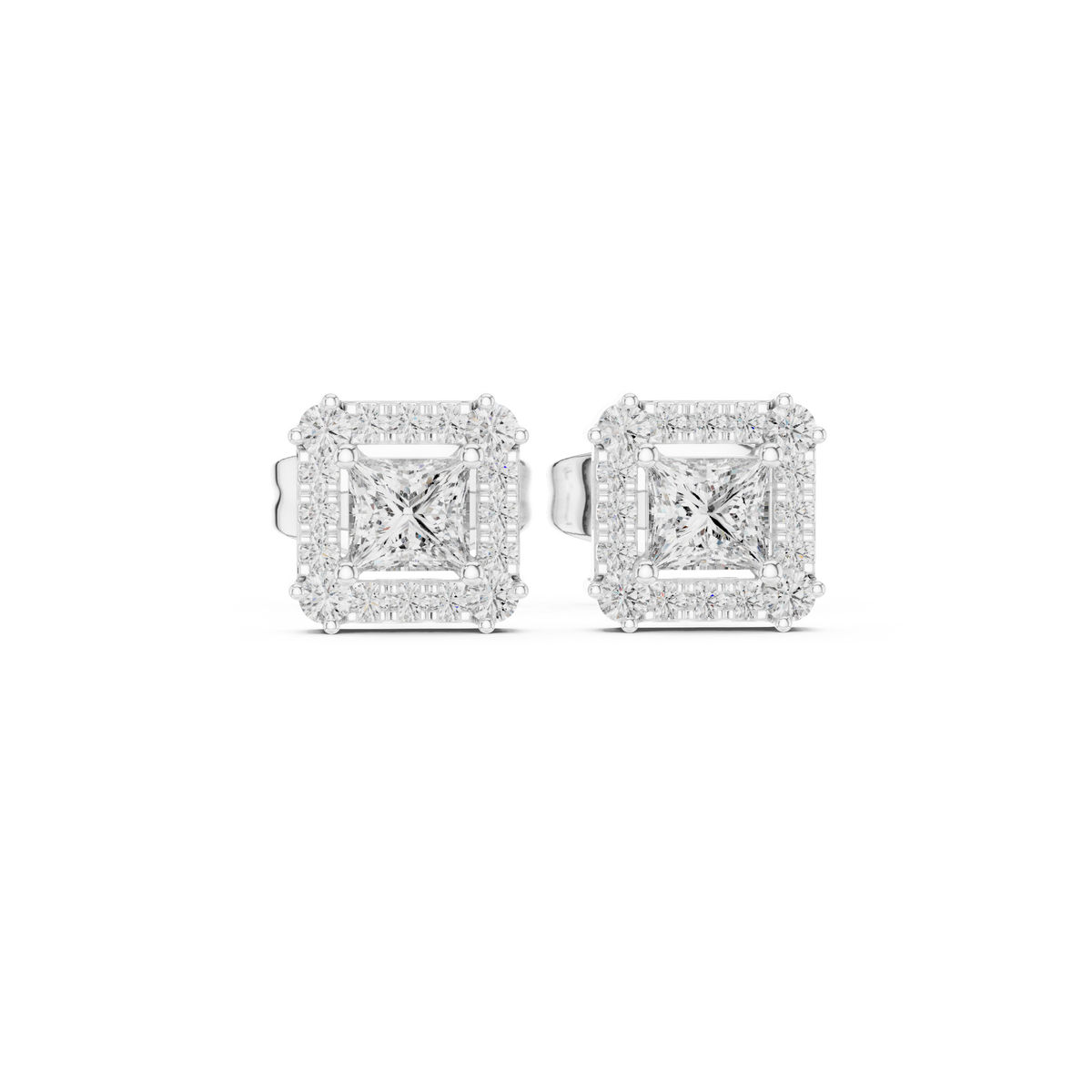 Seravelle Princess-Cut Halo Studs