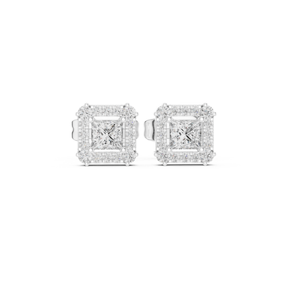 Seravelle Princess-Cut Halo Studs