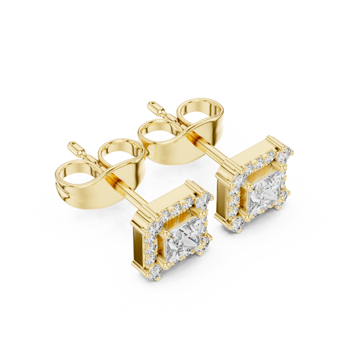 Seravelle Princess-Cut Halo Studs