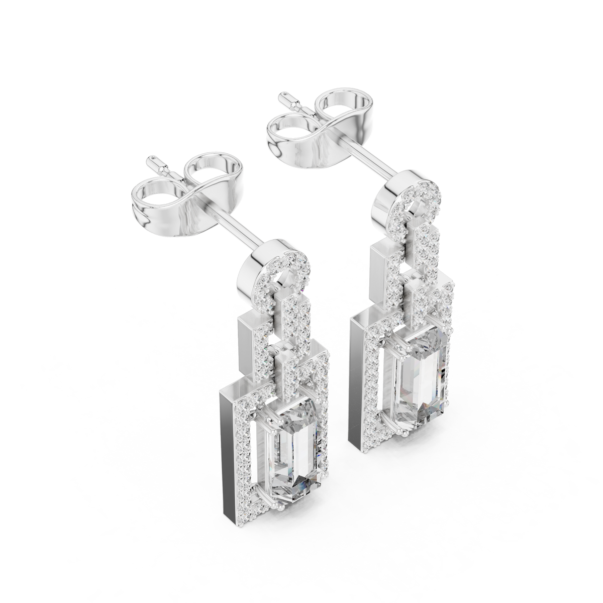 Sorvielle Emerald-Cut Link Drop Earring