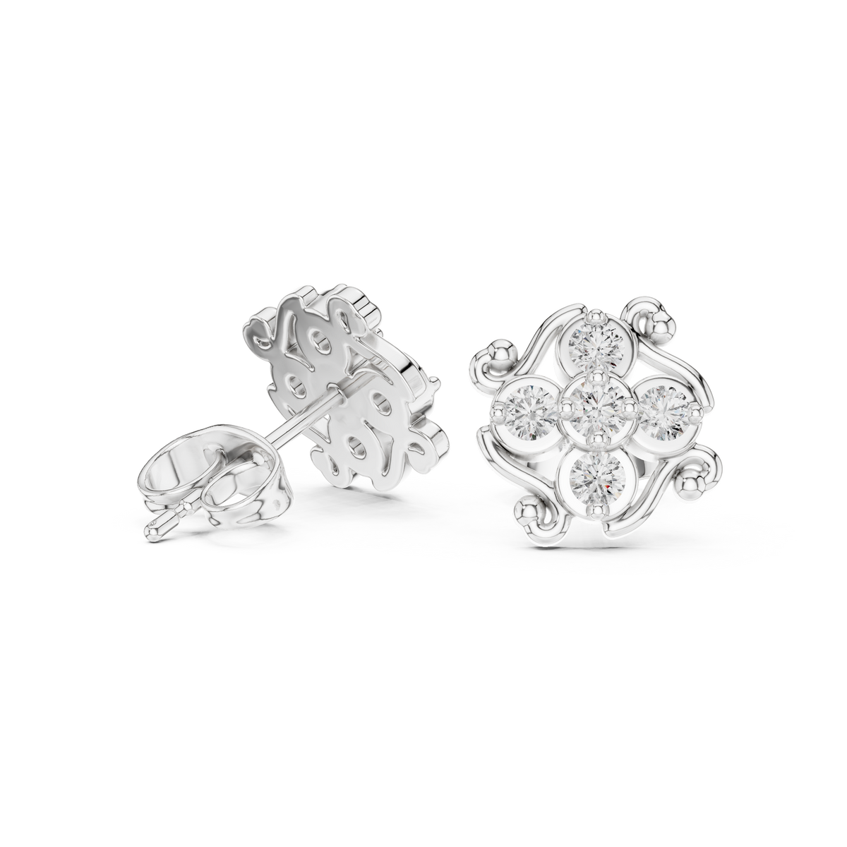 Orvella Scrollwork Floral Diamond Studs