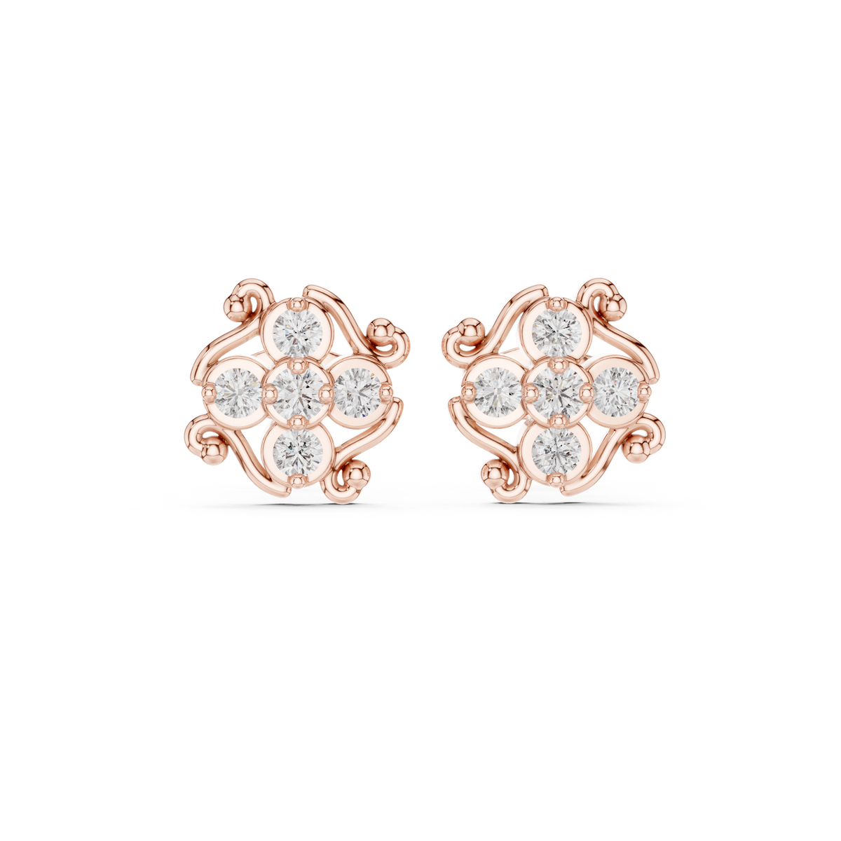 Orvella Scrollwork Floral Diamond Studs