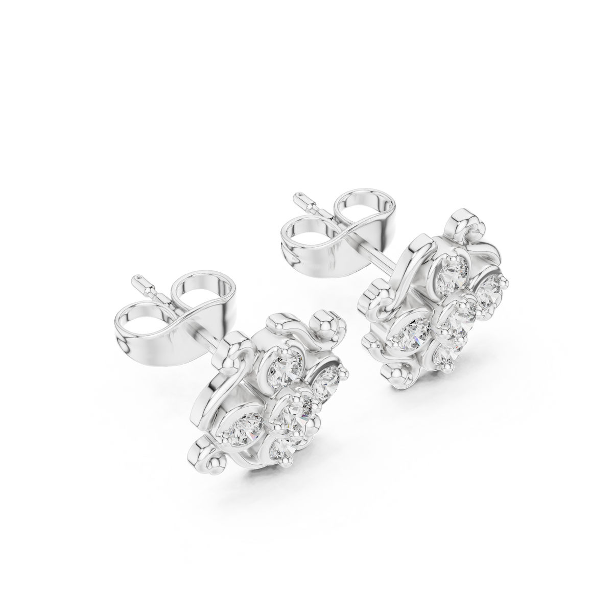 Orvella Scrollwork Floral Diamond Studs