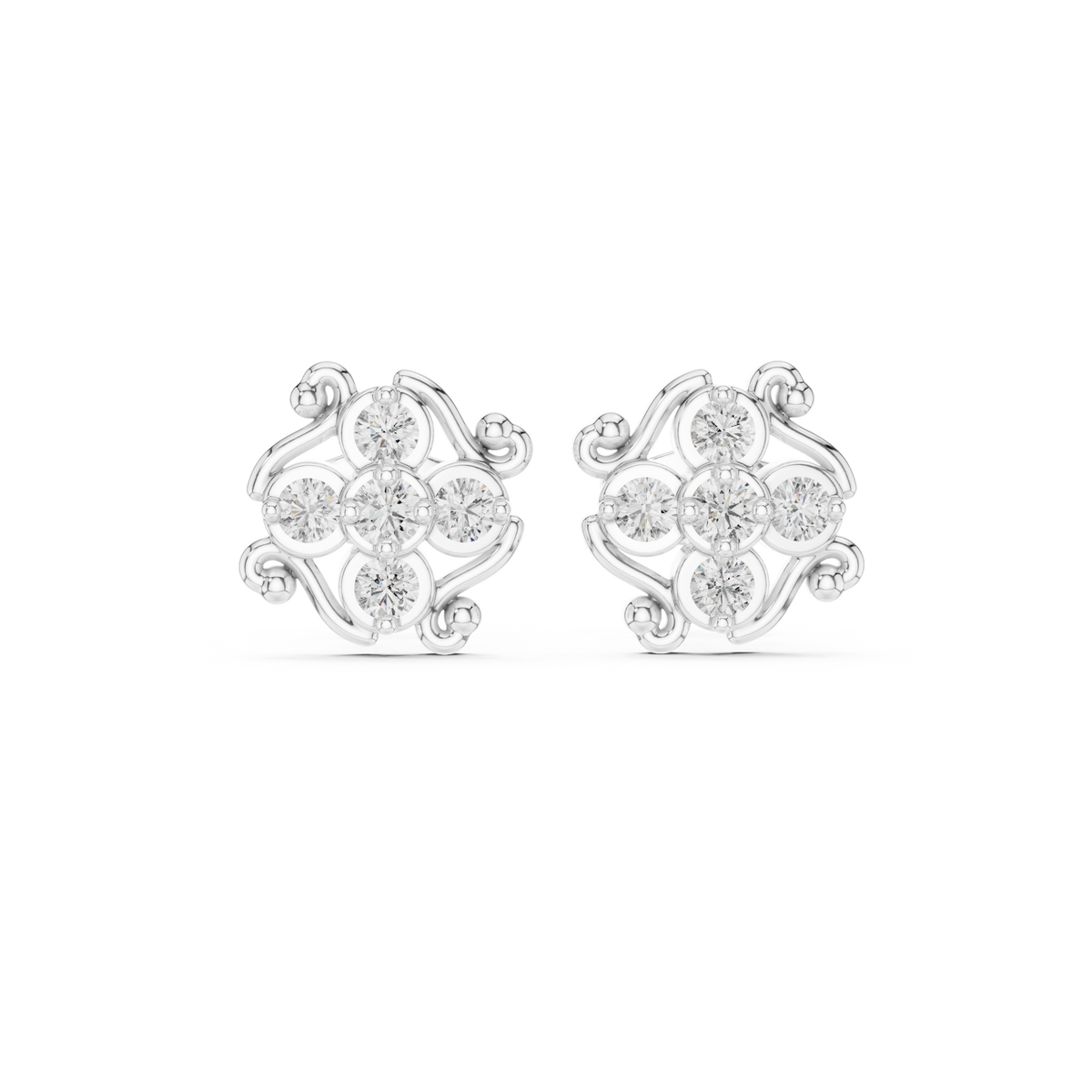 Orvella Scrollwork Floral Diamond Studs