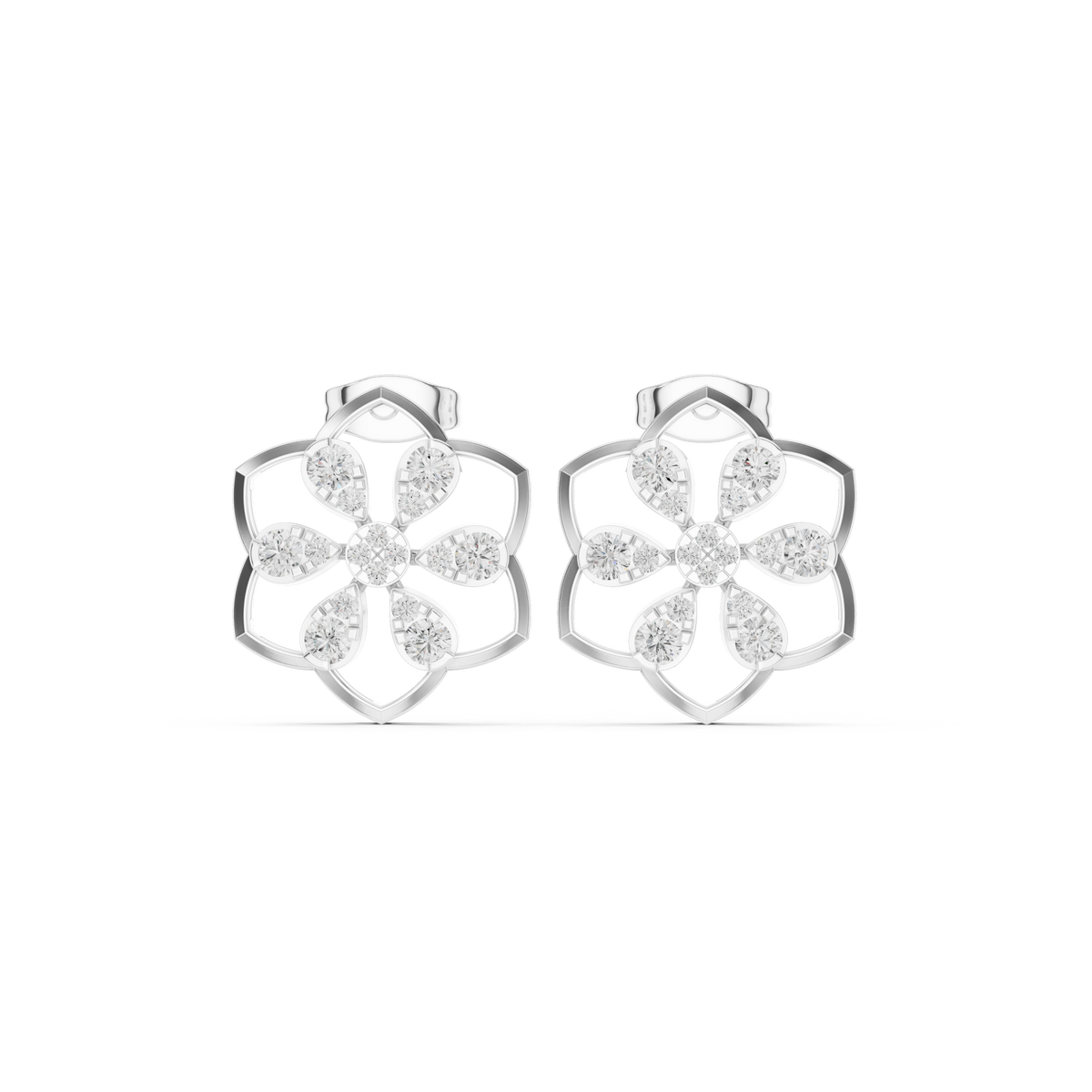 Clover Frame Floral Diamond Studs