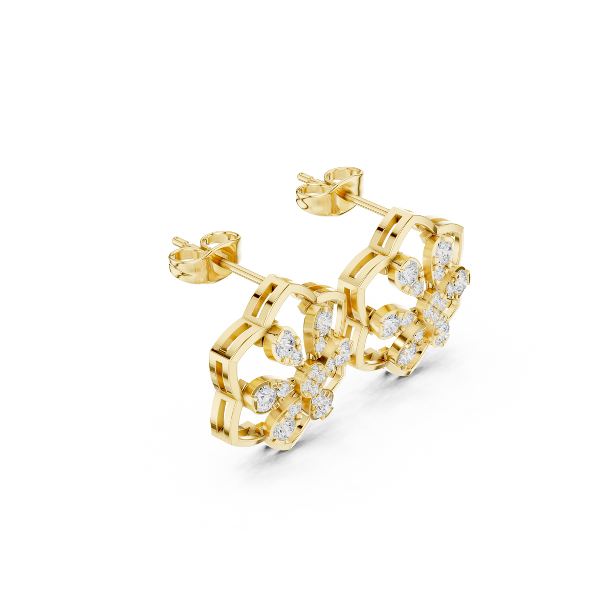 Clover Frame Floral Diamond Studs
