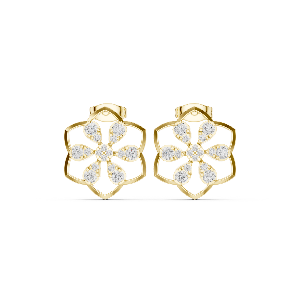 Clover Frame Floral Diamond Studs