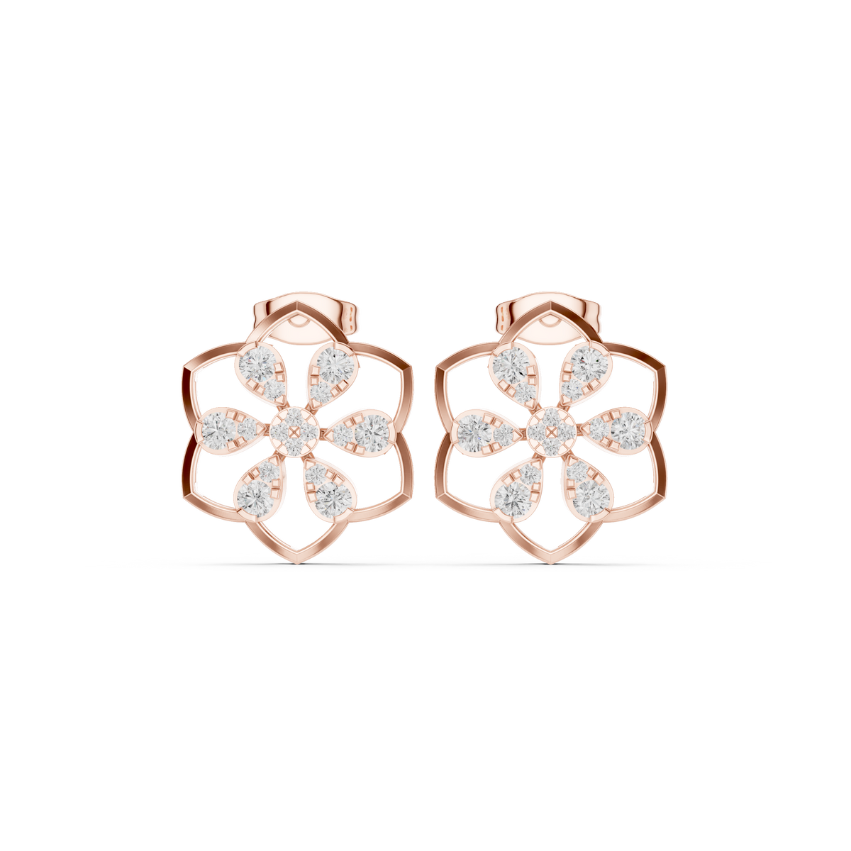 Clover Frame Floral Diamond Studs