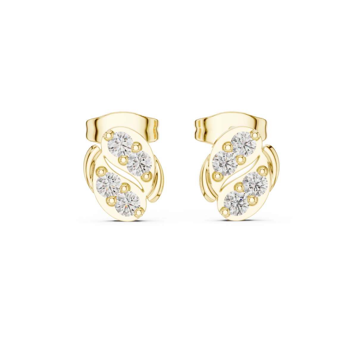 Sculpted Scroll Leaf Diamond Studs