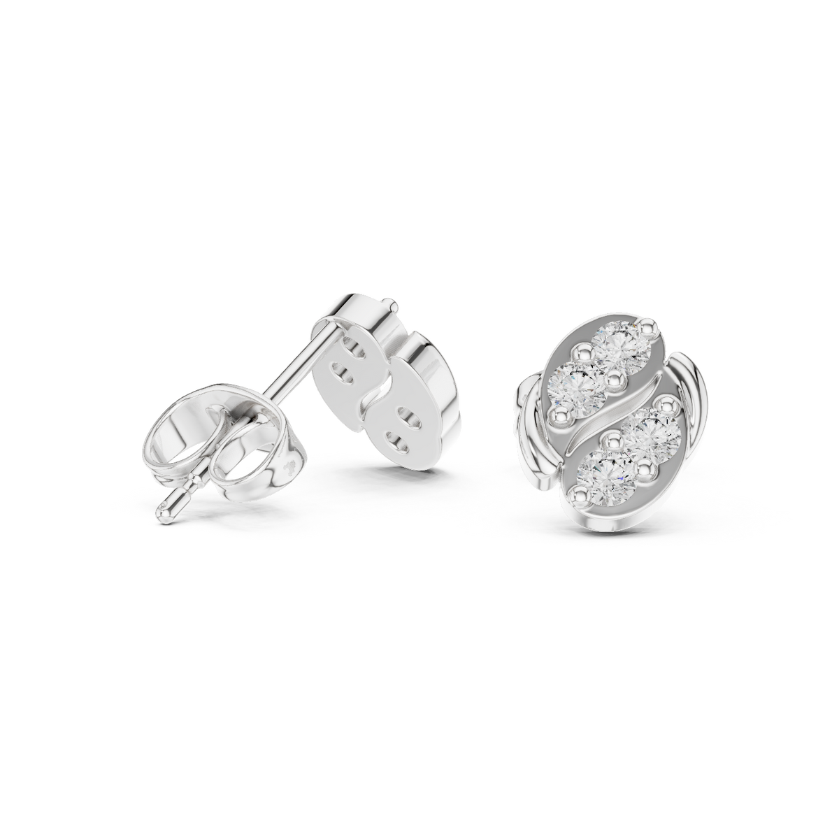 Sculpted Scroll Leaf Diamond Studs