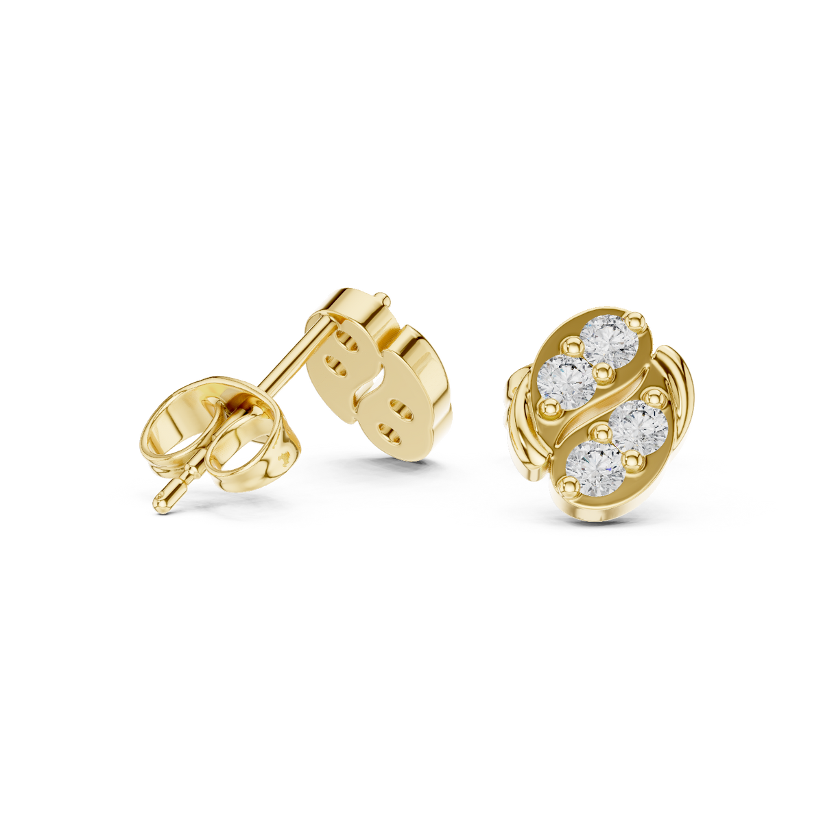 Sculpted Scroll Leaf Diamond Studs