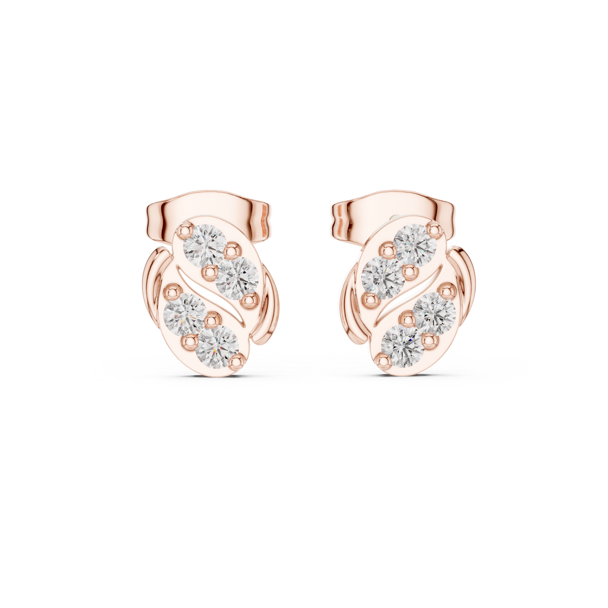 Sculpted Scroll Leaf Diamond Studs
