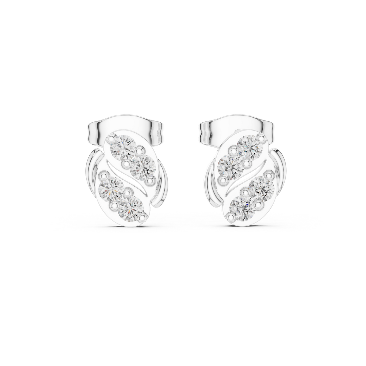 Sculpted Scroll Leaf Diamond Studs