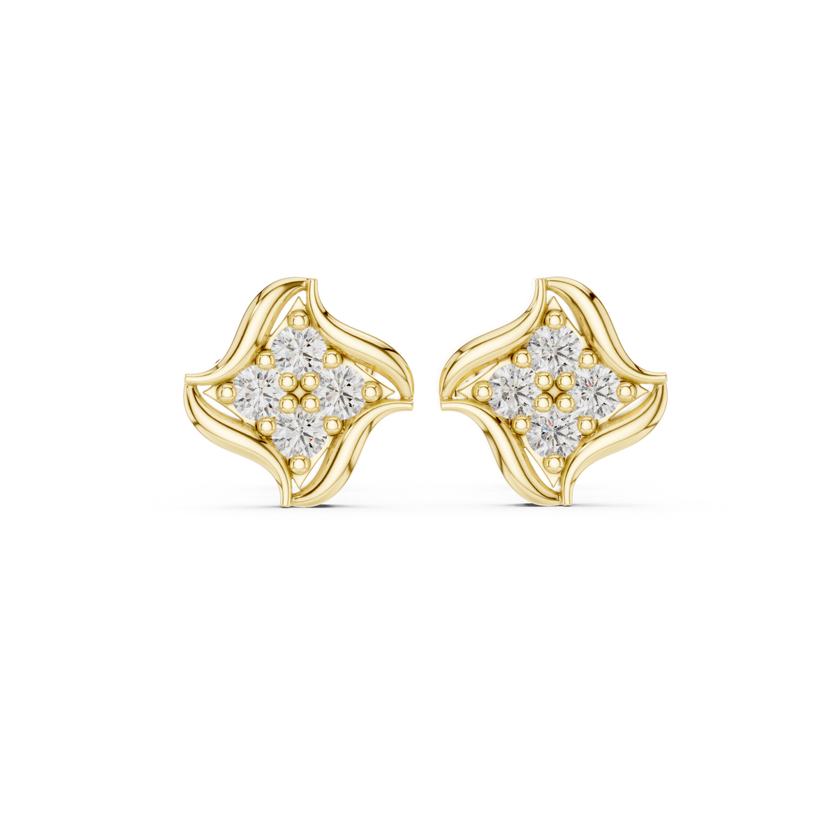 Crescent Petal Quartet Diamond Studs