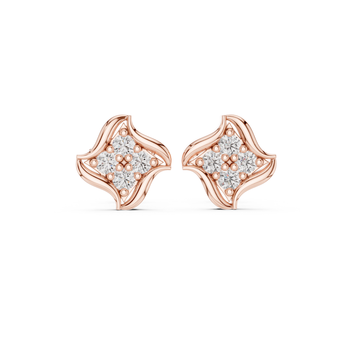 Crescent Petal Quartet Diamond Studs
