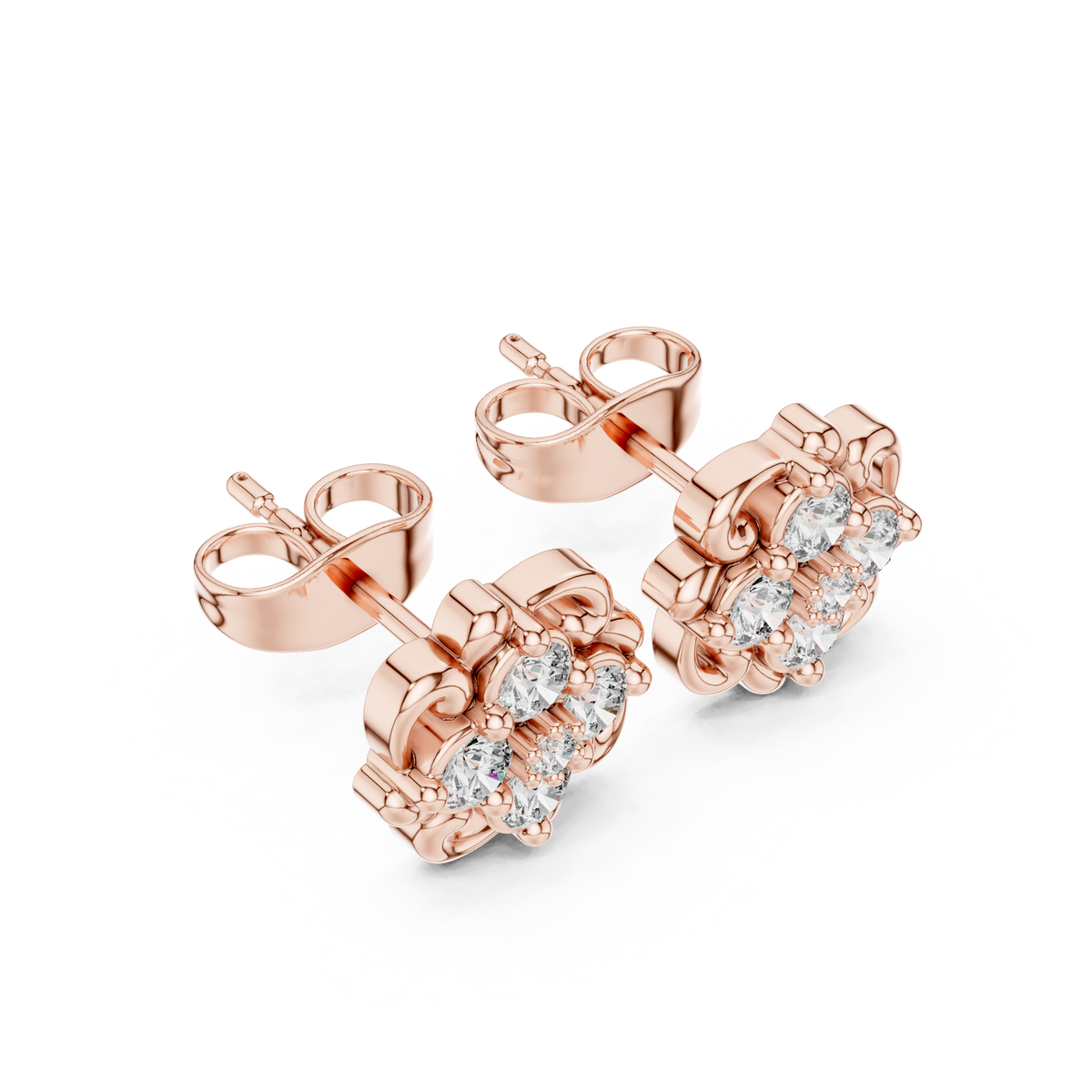 Floral Crest Quartet Diamond Studs
