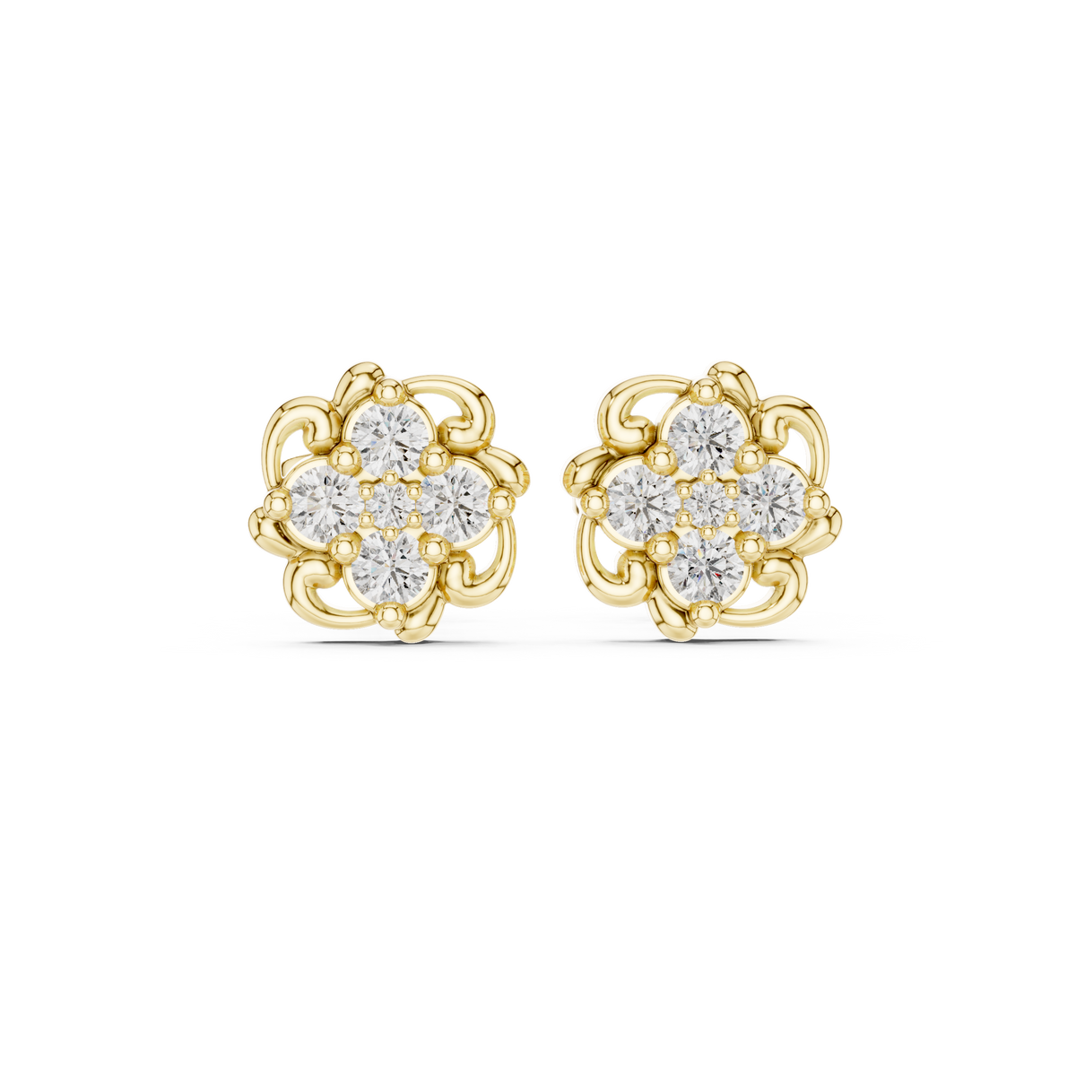 Floral Crest Quartet Diamond Studs